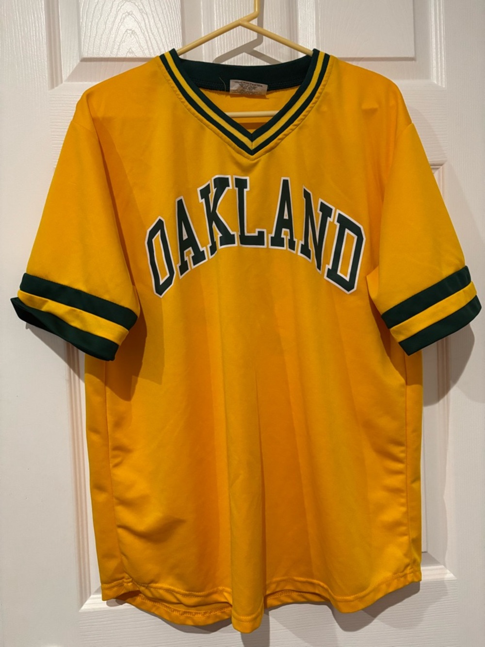 Oakland Yellow Short-Sleeve Baseball Jersey with Green Trim